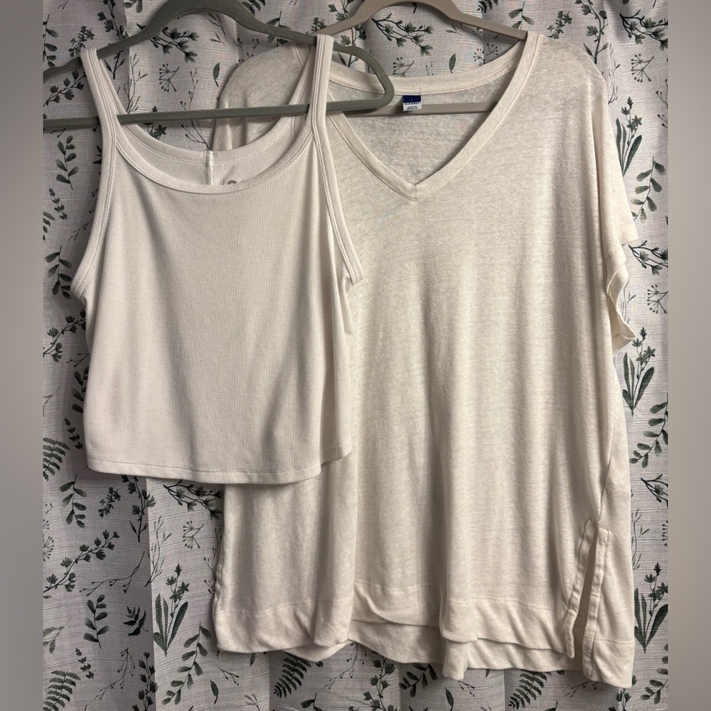 White V-Neck T-Shirt and Tank Top Set